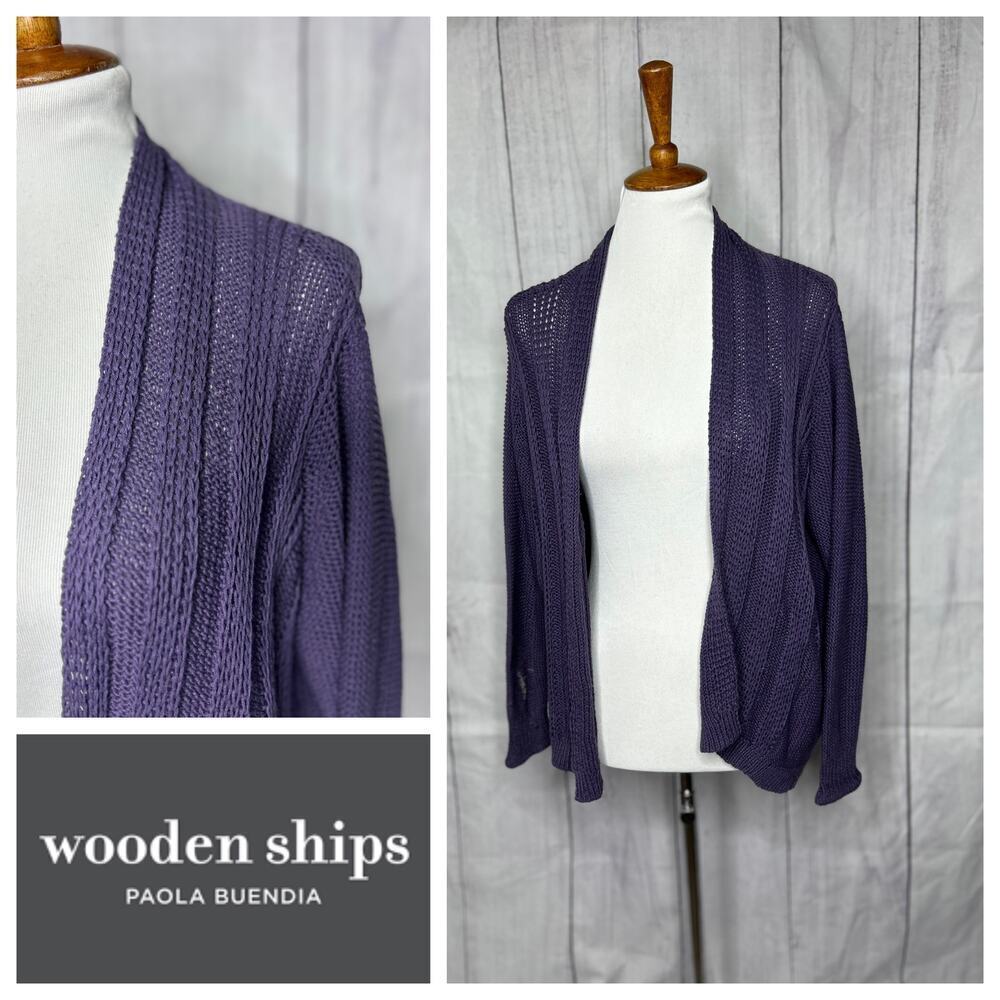 Wooden Ships Paola Buendia Purple Knit Open Front Cardigan Sweater S M